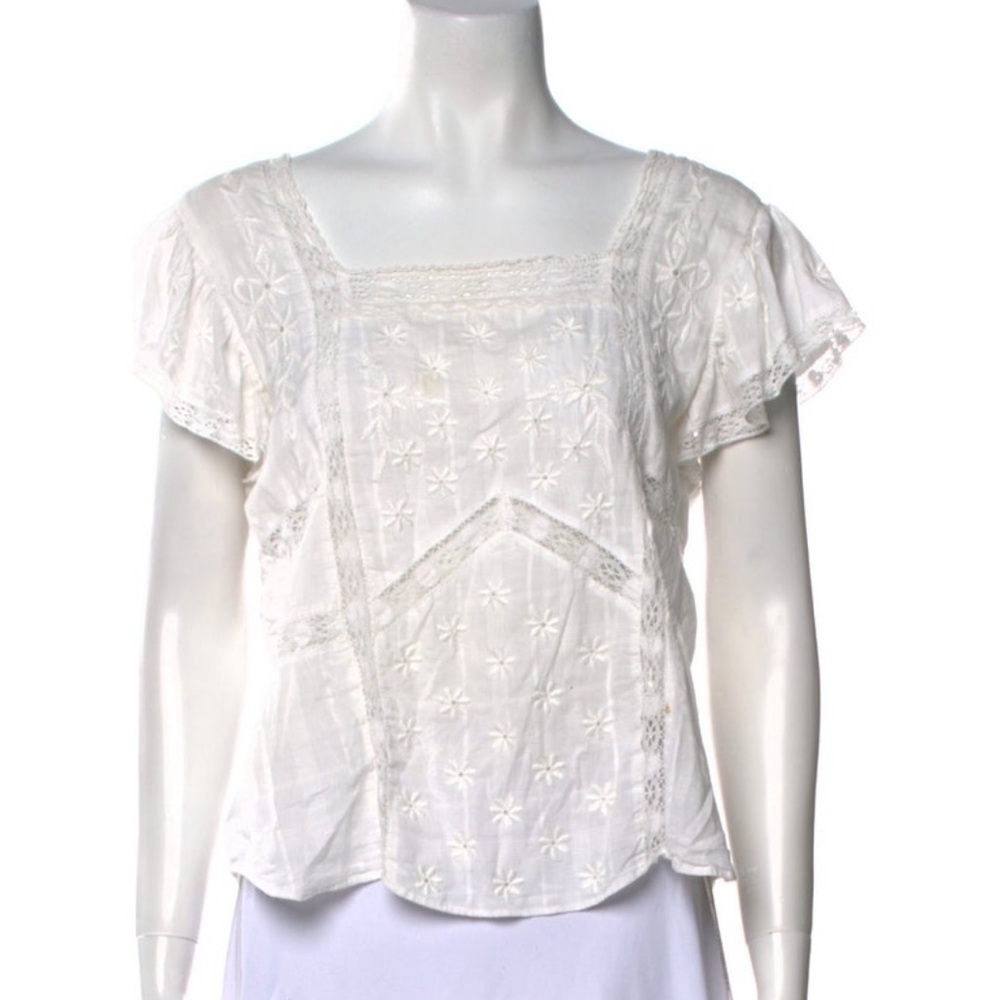 🌟🎀  Loveshackfancy Elegant White Embroidered Women's Top